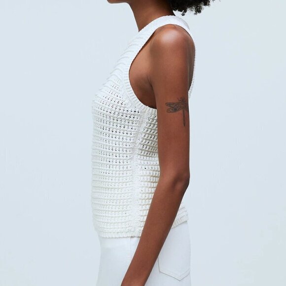 Madewell Crochet-Knit Crewneck Cotton Sweater Tank Bright Ivory Size S - Picture 3 of 8